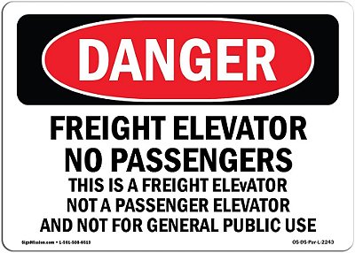 Placa de Perigo OSHA - Elevador de Carga Proibido Passageiros | Placa de Alumínio | Proteja Seu Negócio, Canteiro de Obras, Área de Compras | Fabricado nos EUA