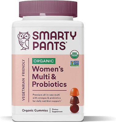 Balas multivitamínicas orgânicas para mulheres SmartyPants: Biotina, Probióticos, Metilfolato, Ômega 3 (ALA), Vitamina D3, C, Vitamina B12, B6, Vitamina A, K e