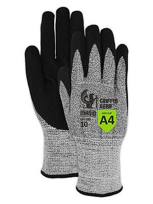 Luvas de trabalho resistentes a cortes com revestimento de nitrilo arenoso (Nitrix) de alta aderência líquida aprimorada MAGID, nível A4, 12 pares, tamanho 5/XXS, manuseio de