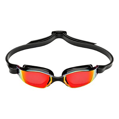 Óculos de natação Aqua Sphere XCEED para adultos - Tecnologia de lentes curvas, ponte nasal ajustável - Parceiro ideal para nadadores de alto desempenho - Lente espelhada vermelha de titânio/armação preta
