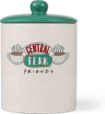 Pote de Petiscos Central Perk da série de TV Friends | Pote de petiscos para cachorro em cerâmica de 7,3 x 5,1 com tampa, seguro para máquina de lavar louça | Contêiner para guardar alimentos