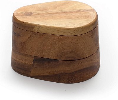 Caixa de sal dupla camada giratória Ironwood Gourmet, em madeira acácia