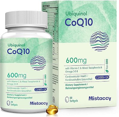 Cápsulas Softgel de CoQ10 600mg | Suplemento de CoQ10 Ubiquinol de Alta Absorção | Forma Reduzida Potencializada com Vitamina E e Ômega 3 6 9 | Poderoso Antioxidante