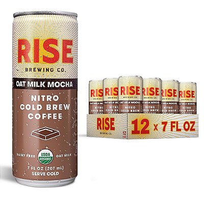 Café gelado nitro de aveia com mocha da RISE Brewing Co., sem adição de açúcar e sem lácteos, orgânico e não transgênico, baixa acidez e vegano, latas de 7 fl.oz.