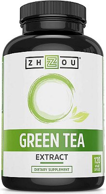 Cápsulas de extrato de chá verde Zhou com EGCG, energia natural, foco mental, saúde imunológica, antioxidante e suporte cardíaco, não transgênico, vegano, sem glúten, 120 cápsulas.