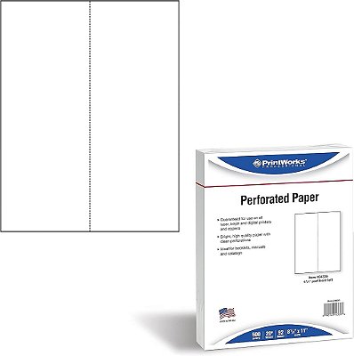 Papel Perfurado Profissional PrintWorks para Menus, Livretos, Formulários e Mais, 8.5 x 11, 20 lb, 1 Perfuração Vertical de 4.25 à Esquerda, 500 Folhas, Branco (