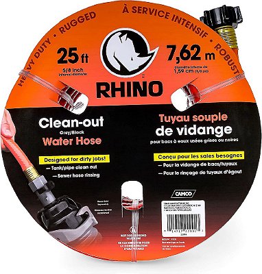 Camco Manufacturing 22991: Rhinoflex 25', Mangueira de Água Limpa Cinza/Preto, 5/8 de diâmetro interno