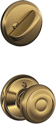 Schlage F59 GEO 609 Maçaneta interna com fechadura de embutir georgiana, latão antigo (Apenas metade interna)