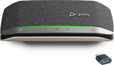 Alto-falante Bluetooth portátil pessoal Poly Sync 20+ (Plantronics) - Redução de ruído/eco - Adaptador Bluetooth USB-C - Funciona com Teams, Zoom, PC, Mac, Mobile - Exclusivo da Amazon