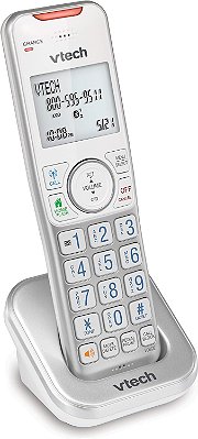 Telefone Sem Fio VTech com Conexão Bluetooth para Celular e Bloqueador de Chamadas Inteligente, VS112-07 (Prata e Branco)
