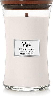 Vela de Ampulheta Grande WoodWick, Tuberose Suave - Mistura Premium de Cera de Soja, Inovação de Pavio de Madeira Pluswick, Feita nos EUA