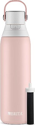 Garrafa de água filtrada e isolada Brita com canudo, reutilizável, em aço inoxidável, cor rosa, 20 onças