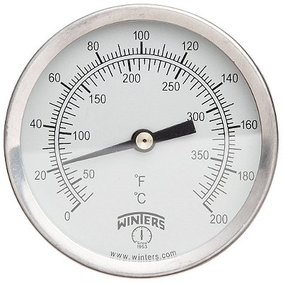 Termômetro de Grampos de Aço Carbono Mild da Série Dupla Escala Winters TCT, mostrador de 2-1/2, faixa de 30-390 F/C