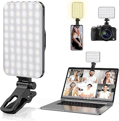 Luz de Selfie ANAUTIN, 60 LEDs 2200mAh Luz de Preenchimento Recarregável para Celular 7 Modos, 10 Níveis de Brilho, Luz de Clipe Portátil para Celular/Tablet/Notebook, Luz