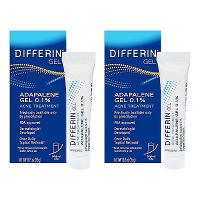Gel de tratamento para acne Differin, suprimento de 60 dias, tratamento retinóide para o rosto com 0,1% de adapaleno, cuidados suaves com a pele propensa a acne e sensível, tubo de