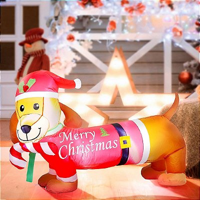Decoração de Cachorro Salsicha de Natal Brilhante ShinyDec de 5 pés com Suéter de Natal, Luzes de LED, Cachorro Salsicha Inflável de Natal para o Quintal como Presente