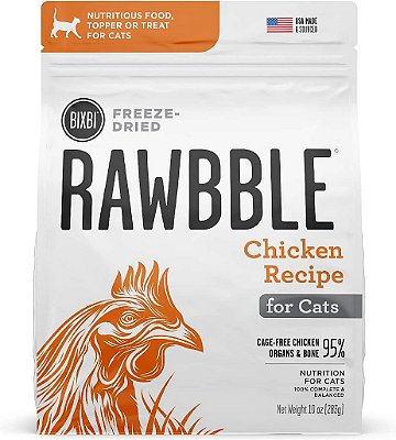 Alimento para gatos BIXBI Rawbble Freeze Dried, Receita de Frango, 10 oz - 95% de Carne e Órgãos, Sem Enchimentos - Alimento para gatos cru, ideal para a despensa, como refeição,