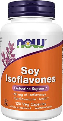 Suplementos NOW, Isoflavonas de Soja, 60 mg (Compostos Vegetais Especialmente Concentrados na Soja, como Genisteína, Daidzeína e Gliciteína), 120 Cápsulas Vegetais