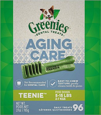 Petiscos Dentais Naturais para Cuidados com o Envelhecimento Greenies TEENIE, Embalagem de 27 oz (96 petiscos)