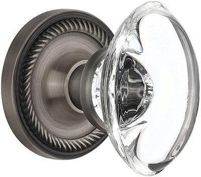 Roso de corda Nostalgic Warehouse 717658 com botão de cristal oval transparente, Privacidade - 2.75, Peltre Antigo