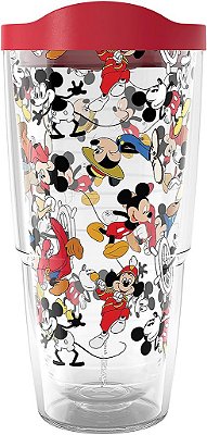 Caneca de viagem isolada de parede dupla de 24 onças do Mickey da Disney através dos anos, feita nos EUA, mantém bebidas geladas e quentes, clássico.