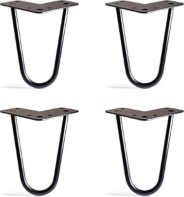 Pernas de mesa robustas Hairpin TEN49 - Pernas de móveis industriais pretas de 6 polegadas - Pernas de metal sólido - Adequadas para móveis de estilo Mid-Century Modern, gavetas, prateleiras