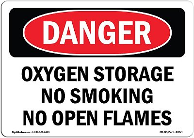 Sinal de perigo OSHA - Armazenamento de oxigênio Proibido fumar Proibido chamas abertas | Adesivo | Proteja seu negócio, canteiro de obras, área de loja | Fabricado nos EUA