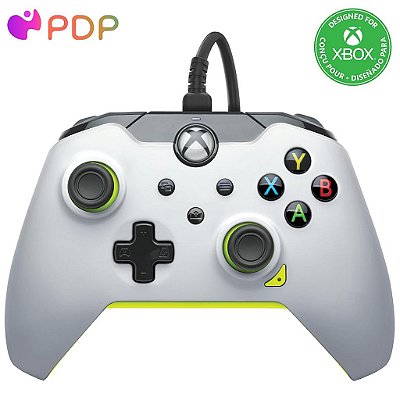Controle de Jogo com Fio PDP Xbox - Xbox Series X|S/Xbox One, Gamepad com Dupla Vibração, Suporte de Aplicativo - Branco/Amarelo Elétrico