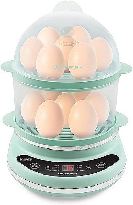 Cozedor de ovos fácil Elite Gourmet EGC314M, Cozinheiro de Comida a Vapor, Cozinheiro de Arroz, Pochador, Omelete & Ovos Cozidos, Macios, Médios, Duros com Programação Pré-defin
