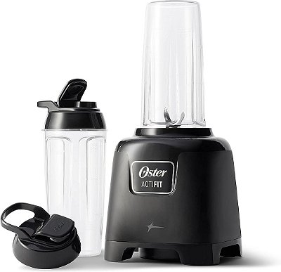 Liquidificador Pessoal Oster para Shakes, Smoothies e Copos Portáteis individuais com 2 Copos à Prova de Vazamentos de 20 onças e tampas, Livre de BPA e Lavável na Lava-louças, Preto