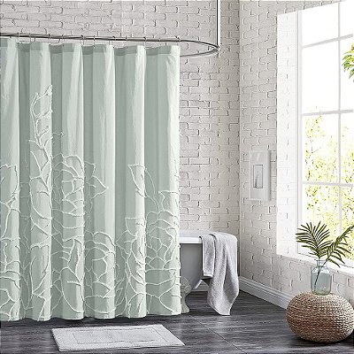 Cortina de chuveiro de tecido de algodão 100% Peri Home para banheiro, 72 x 72 polegadas, verde chenille rose