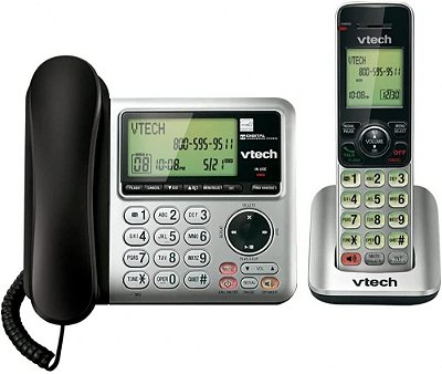 Sistema de telefone com fio/celular expansível VTech CS6649 com sistema de atendimento, identificador de chamadas/chamada em espera e viva-voz no fone/base