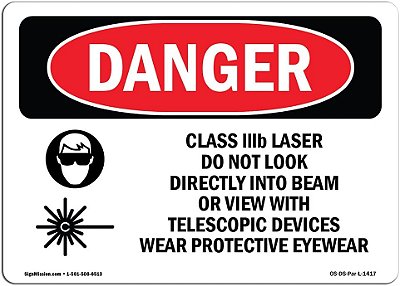 Sinal de Perigo OSHA - Laser de Classe IIIb Não Olhe para o Feixe | Adesivo | Proteja Seu Negócio, Canteiro de Obras, Área da Loja | Fabricado nos EUA
