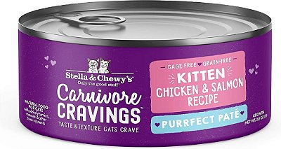 Stella & Chewy’s Carnivore Cravings Purrfect Pate Latas - Comida Úmida para Gatos Livre de Grãos, Rica em Proteínas - Receita para Filhotes de Gato com Frango e Salmão criados em