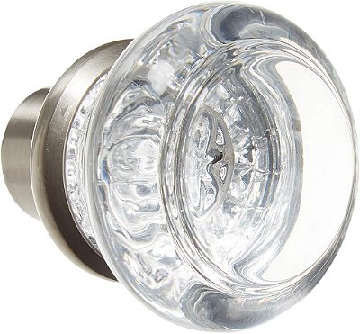 idh by St. Simons 21301-015 Maçaneta de Cristal de Qualidade Premium com Base Redonda de Latão Maciço, Níquel Acetinado