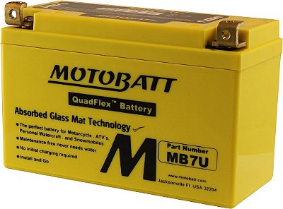 Bateria MotoBatt MB7U (12V 6.5 Amp) 100CCA Ativada de Fábrica QuadFlex AGM, Grande
