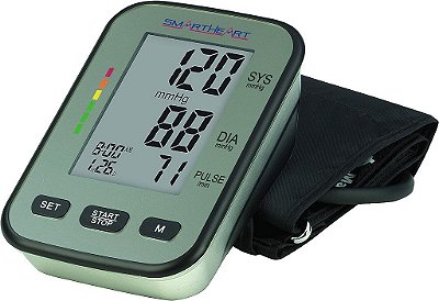 Monitor de pressão arterial SmartHeart | Braçadeira de braço superior de ampla faixa | Instruções audíveis trilíngues faladas e resultados | Memória para 4 pessoas Cinza