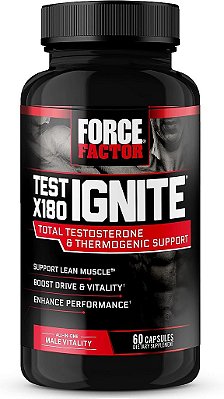 Aumentador de testosterona FORCE FACTOR Test X180 Ignite para homens, suplemento de suporte à testosterona para ajudar a queimar gordura, aumentar a vitalidade e aumentar a energia, 60 cápsulas.