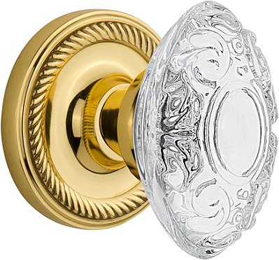 Maçaneta de corda com Roseta de Privacidade e Cristal, Estilo Vitoriano, 2.75, Latão Polido Nostalgic Warehouse 753817