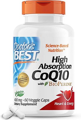 Coenzima Q10 de Alta Absorção com BioPerine, Saúde do Coração e Produção de Energia, Naturalmente Fermentado, Não-OGM, Vegano, Livre de Glúten, 400 mg, 60 Cápsulas Vegetais