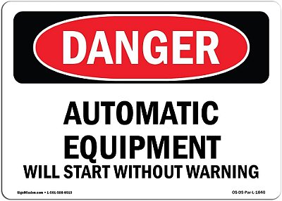 Placa de Perigo OSHA - Equipamento Automático Inicia sem Aviso | Placa de Alumínio | Proteja Seu Negócio, Canteiro de Obras, Área de Compras | Fabricada nos EUA