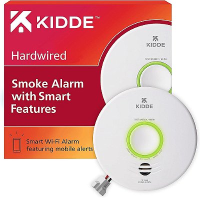 Detector de Fumaça Inteligente Kidde, WiFi, Dispositivo Compatível com Alexa, Com Fio com Backup de Bateria, Alertas por Voz e Aplicativo