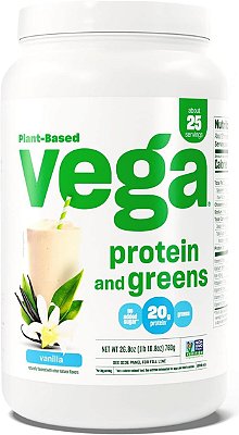 Pó de proteína e vegetais Vega, baunilha - 20g de proteína à base de plantas mais vegetais, vegano, não transgênico, proteína de ervilha para mulheres e homens, 1,7 lbs (Embal