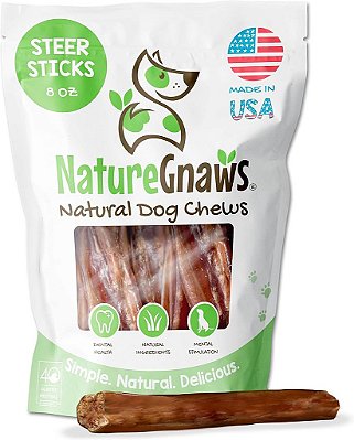 Nature Gnaws Bastões de Boi - Bastões para Cachorros - Ótimo para Cães Pequenos, Médios e Grandes - Feito nos EUA, Ingrediente Único - Bastões de Mastigação Natural Duradouros