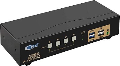 Comutador KVM USB 3.0 HDMI de monitor duplo de 4 portas com exibição estendida 4K 60Hz com cabos e áudio 942HUA-3