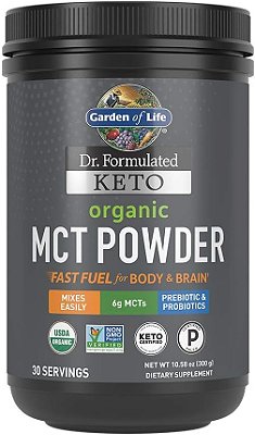Pó de MCT Orgânico Dr. Formulado Keto da Garden of Life - 30 Porções, 6g MCTs de Coco Mais Fibra Prebiótica e Probióticos, Certificado Orgânico, Não-OGM, Vegano, Livre