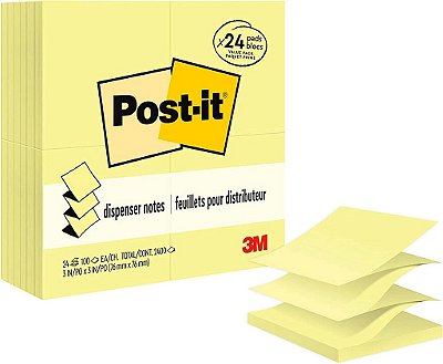 Distribuidor de Post-it Pop-up, 7,6x7,6 cm, 24 Blocos, Amarelo Canário, Remoção Limpa, Reciclável