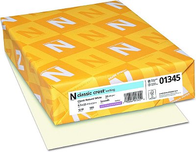 Papel Premium Classic Crest da Neenah, 24 lb, 8,5 x 11 polegadas, Branco, 500 folhas por resma, Branco Natural Clássico