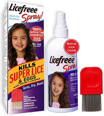 Licefreee Spray Família Tamanho Tratamento para Piolhos para Crianças e Adultos, Spray de Uso Fácil Mata Piolhos, Ovos, Super Piolhos ao Contato, Inclui Pente Metálico para Piolhos, M