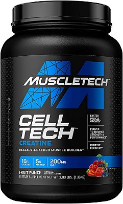 Pó de Monoidrato de Creatina MuscleTech Cell-Tech Bebida de Recuperação Pós Treino Creatina para Homens e Mulheres Suplemento para Construção Muscular Sabor Fruta 3 lbs (27 porções)